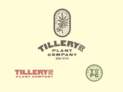 Tillery St Plant Company branding leaves logo plant woodblock