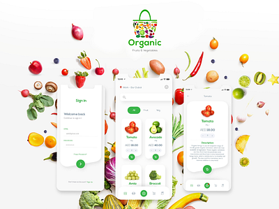 Organic Fruits & Vegetables Delivery app app app design app ui delivery app design ecommerce app illustration mobile app ui ux