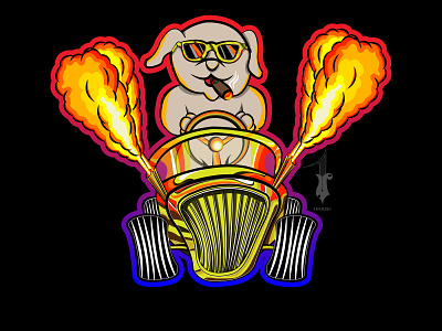 dog drive with fire cartoon animal animation car cartoon design dog doodle fire flat hotrod illustration vector
