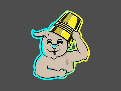 happy dog with gold bucket hats animal animation bucket cartoon cute design dog gold happy hats illustration logo vector
