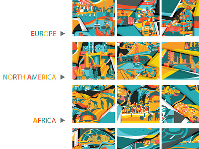 Dublin Airport and all destinations aeronautical airport colliage continents countries editorial illustration planes