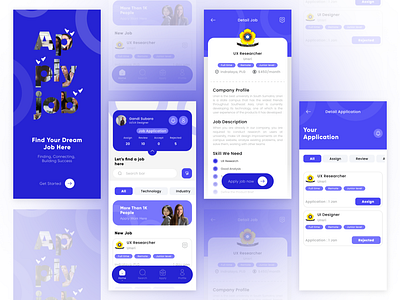 Job Hunter App aplikasi challenge ui clean dashboard desain aplikasi detail page figma graphic design hunter job job hunter log in mobile mobile app search page ui ui design ui mobile ux ux design