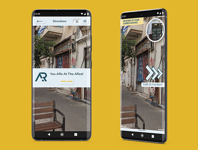 AR app - reaching a geo tagged location augmented reality geo tag instructions neumorphism ui ux