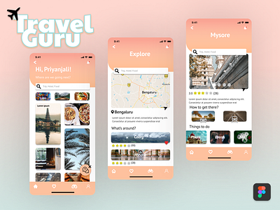 Travel Guru - Travel Booking App for iOS apple apple design beginner colors design design boat designer figma ios pink teal travel travel app travel planner ui uidesign ux uxdesign