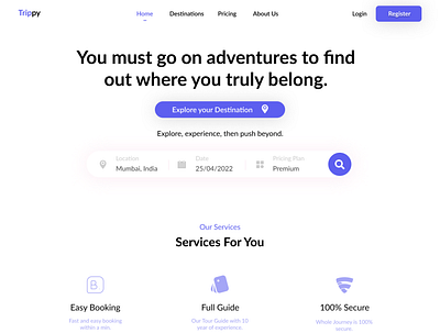 Trippy : Travel Website ✨ application creative css design designer figma homepage html landingpage minimal nextjs reactjs responsive tailwindcss travelwebsite typography ui uiux ux websitedesign