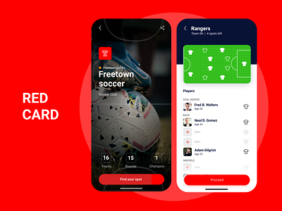 Red card - App concept for soccer tournaments app app design application concept design flat inspiration ios mobileapp soccer soccer app sports ui userexperience uxdesign