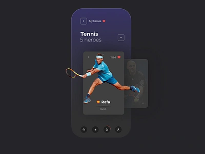 My heroes app darktheme design federer flat ios latest mobile new popular random sports tennis ui ux wimbledon