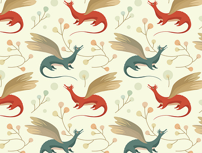 Seamless Dragons pattern character cute animal design seamless pattern
