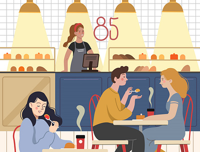 In the cafe character design illustration vector