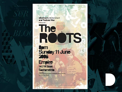 The Roots Poster Sacramento 2006 color design dribbble gigposter gigposters graphic layered layers music offset poster posters questlove sacramento the roots typography vellum