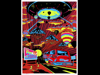 Foo Fighters Poster Albuquerque 2020 Process Video abq albuquerque blacklight day glo foo fighters gigposter gigposters music poster velvet
