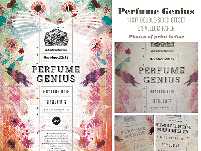 Perfume Genius gig poster. Double-sided print on vellum paper.