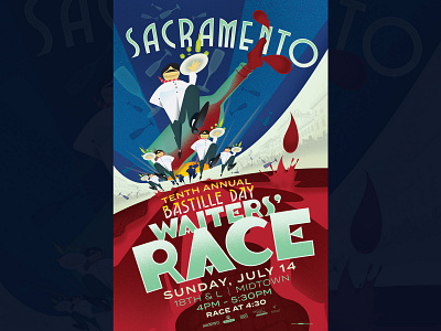 Sacramento Bastille Day Waiters' Race Poster 2019 california color design digital art dribbble gigposter gigposters graphic illustration music poster posters sacramento typography vector
