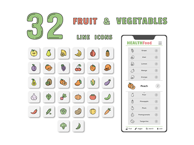 Fruit & Vegetables line icons app branding collection design flat fruit graphic design icons illustration line minimalizm outline set simple style ui vegetable web