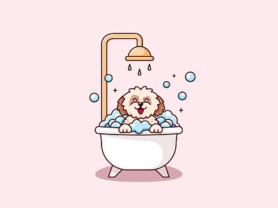 Dog Bath animal cartoon character cleaning cute design dog dog bath dog bathing dog wash domestic animal flat graphic design grooming grooming salon illustration pet puppy shih tzu