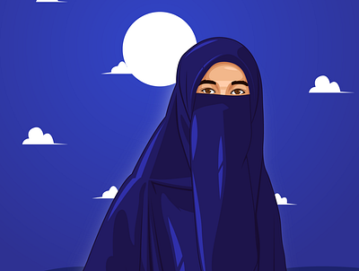 Blue Hijab cute design illustration minimal vector woman