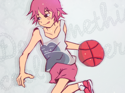 Do somethimg cool everyday anime ball basket dribbble game palying player tanktop