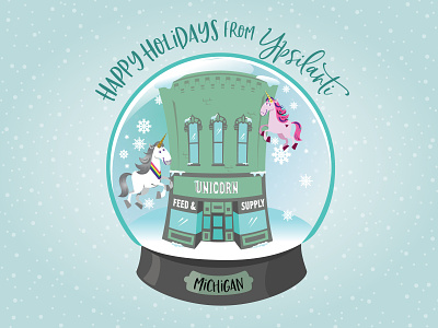 Unicorn Feed & Supply Holiday Card holiday holiday card illustration illustrator michigan unicorn whimsy winter