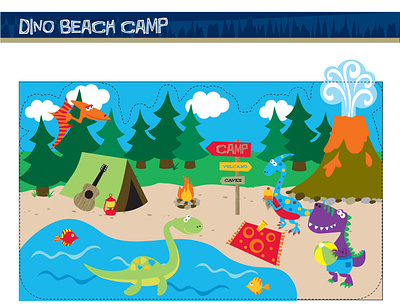 Dinosaur Beach Camp Scene dinosaur graphic design illustrator