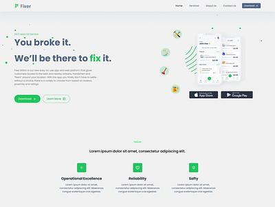 Fixer landing page ui web design