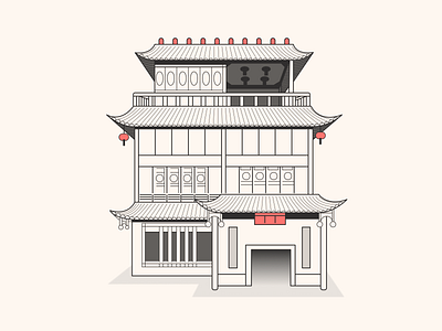 Chinese Storied Pavilion angles architecture art branding design figma icon illustration lanterns perspective red traditional