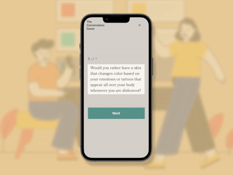 Engage face-to-face with this conversation starter app animation figma game product design ui ux
