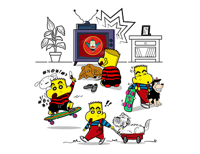Troublemaker 90s bart simpson beano character design crayon shin chan dennis the menace design illustration illustration art illustrator ilustracion japan kasukabe lud0 lud089 mashup mashup illustration pop culture shin chan the simpsons