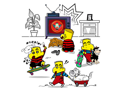 Troublemaker 90s bart simpson beano character design crayon shin chan dennis the menace design illustration illustration art illustrator ilustracion japan kasukabe lud0 lud089 mashup mashup illustration pop culture shin chan the simpsons