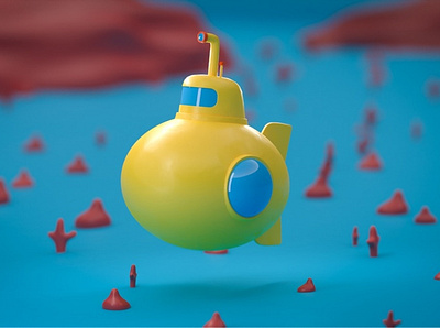 Yellow Submarine 3d blender game illustration low poly