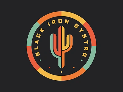 Black Iron Bystro Sticker aztec badge buffalo cactus food food and drink logo restaurant retro sticker thick lines