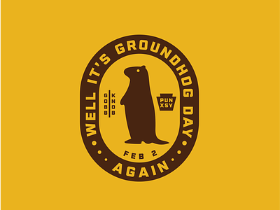 Well It's Groundhog Day Again badge bill murray gobblers knob groundhog groundhog day logo movie pennsylvania retro thick lines woodchuck