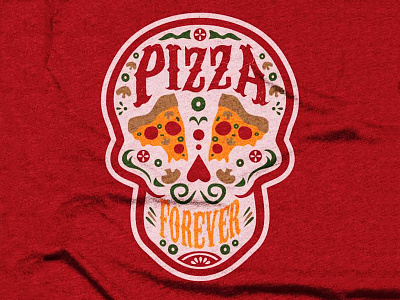 Pizza Forever cotton bureau day of the dead forever pizza skull tee tshirt
