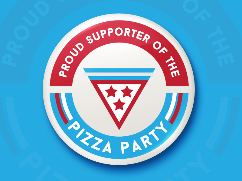 Pizza Party sticker mule political button button pizza
