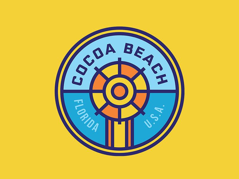 Cocoa Beach Badge bright surfing sand round badge thick lines beach logo badge florida cocoa beach