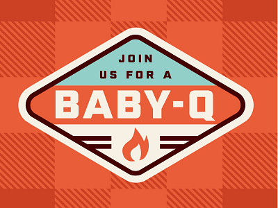 Baby Q - Baby Shower Invite baby baby shower badge badge design branding fire logo maternity picnic pregnant retro thick lines