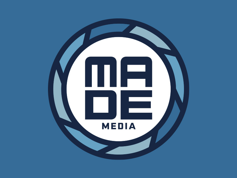 MADE Custom Media simple logo flat design simple design blue custom logo video logo photography branding photography logo made logo buffalo thick lines logo design