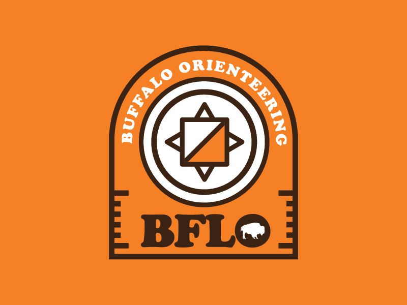 Buffalo Orienteering sports logo sports fitness outdoors logo compass orange badges western ny buffalo ny upstate trail running hiking orienteering retro thick lines buffalo