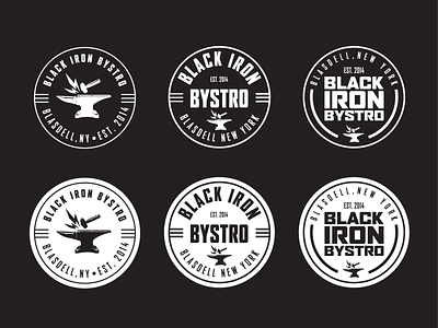 Black Iron Bystro anvil apparel apparel design badge black iron bystro black white buffalo logo restaurant branding restaurant logo retro roundel sticker sticker design