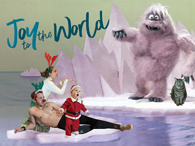 Joy To The World awkward family photos bad design cat christmas card funny postcard reindeer rudolph santa snowman xmas yeti