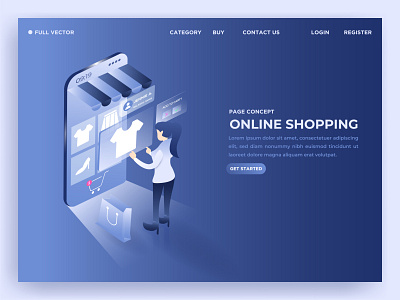 Landing page e-commerce web design 3d app background banner business design illustration isometric landing page ui ux vector