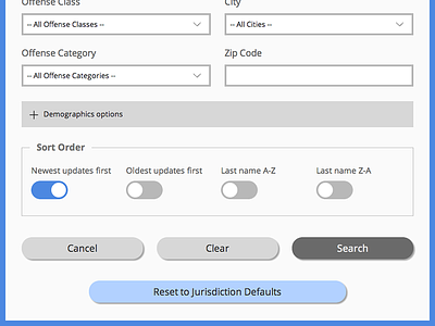 Search Options flat form grid search ui