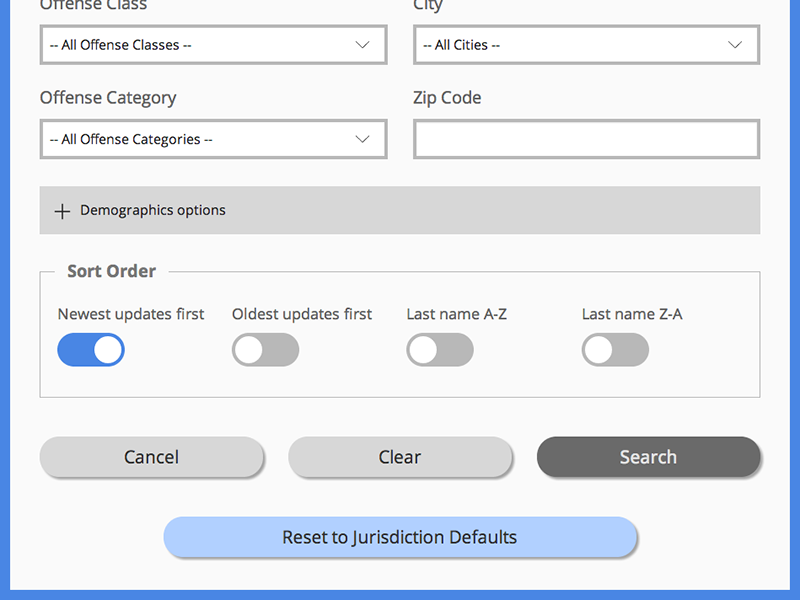Search Options grid flat ui search form