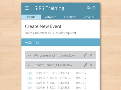Create New Event view