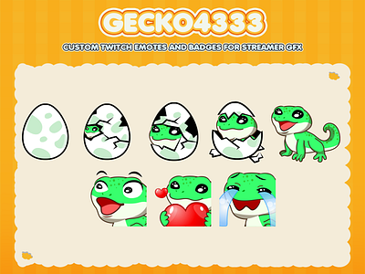 TWITCH EMOTES AND BADGES animal emotes custom sub emotes cute emotes emotes design emotes for twitch evolusi gecko gecko emotes green gecko emotes kawaii art twitch emotes