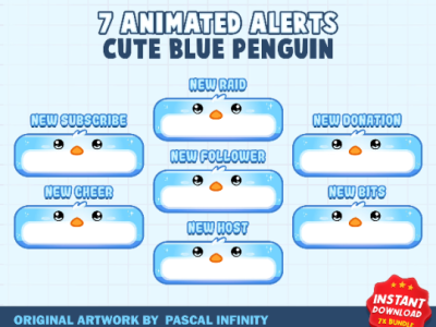 Animated Blue Penguin Stream Alerts / Cartoon Alerts animal alerts blue penguin alerts blue stream alerts cartoon alerts cool alerts cute penguin alerts cute stream alerts ice alerts ice penguin alerts penguin alerts penguin twitch