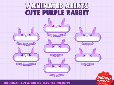 Animated Cute Purple Rabbit Stream Alerts / Purple Rabbit Alerts