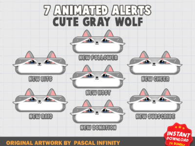 Animated Gray Wolf Stream Alerts / Cute Wolf Stream Alerts cute wolf alerts fox overlay fox twitch alerts gray twitch alert gray twitch alerts gray twitch overlay gray wolf alerts wolf stream alerts wolf twitch alert wolf twitch alerts wolf twitch overlay