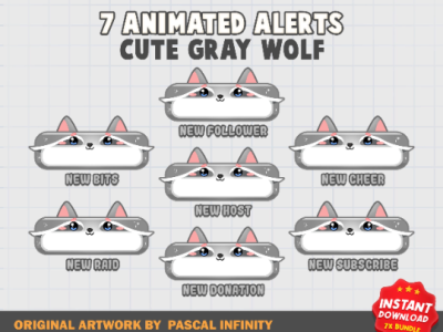 Animated Gray Wolf Stream Alerts / Cute Wolf Stream Alerts