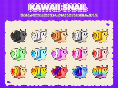 15- Kawaii Snail Cartoon Badges Pack for Twitch