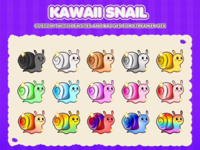 15- Kawaii Snail Cartoon Badges Pack for Twitch animal badges badges design badges pack bit badges pack cute snail badges discord badges kawaii snail red badges snail badges sub badges pack twitch badges youtube badges